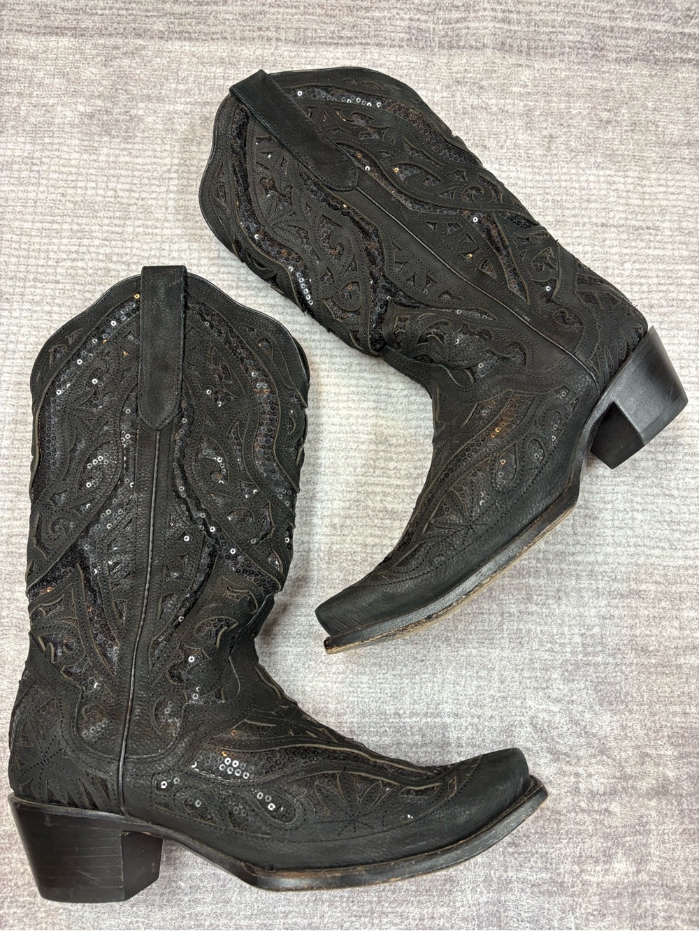 J.B. Dillon Poppy Western Cowboy Boot Women’s Sz 10 Black Leather Sparkly